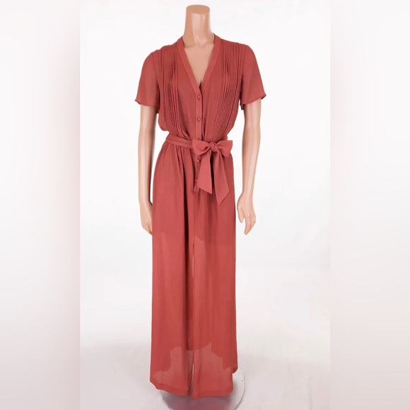 REISS UK Genie Long Maxi Shirt Dress in Augburn Orange - Picture 1 of 7